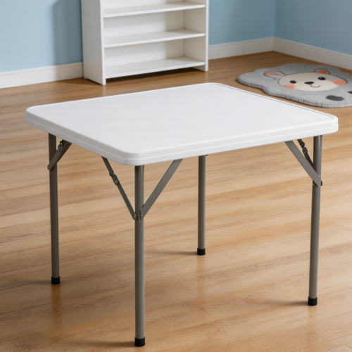 2.85' White Plastic Folding Table with Locking Legs