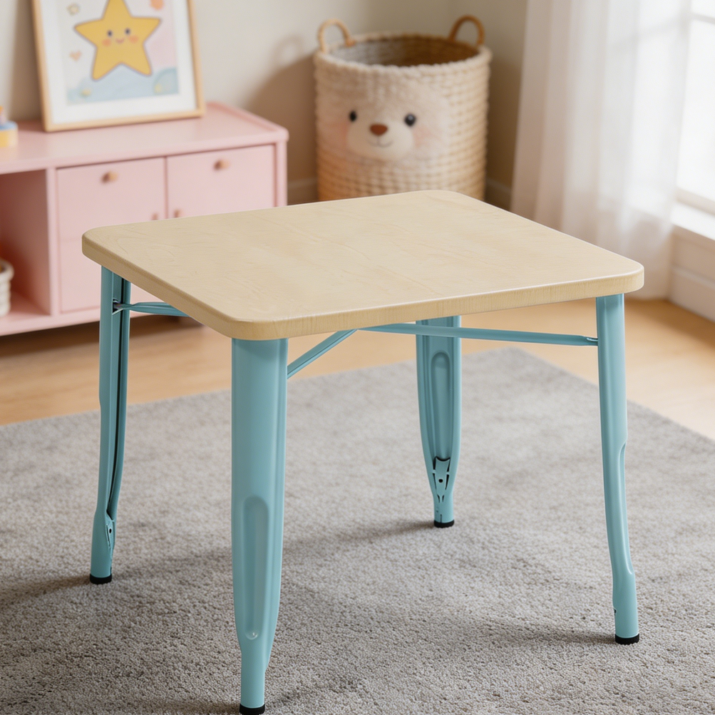 Aqua Metal/Natural Birch Kids Play Table